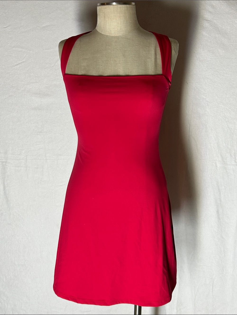 Red Square-Neck Sleeveless Dress